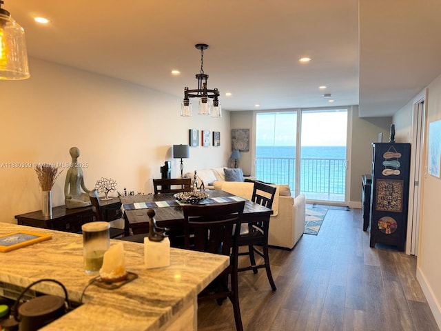 400 N Surf Rd Unit 804, Hollywood, FL 33019 - dining area featuring dark wood-style floors, recessed lighting, and floor to ceiling windows