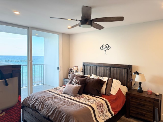400 N Surf Rd Unit 804, Hollywood, FL 33019 - bedroom featuring floor to ceiling windows, multiple windows, access to exterior, ceiling fan, and recessed lighting