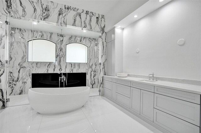 11056 Blackhawk Blvd, Davie, FL 33328 - full bath featuring recessed lighting, a freestanding tub, and vanity