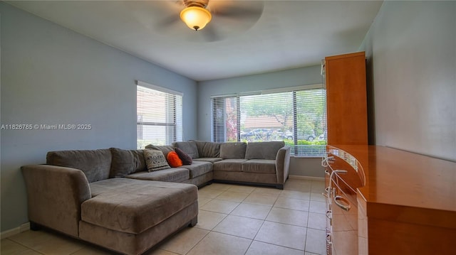 11101 SW 15th Mnr, Davie, FL 33324 - living room featuring ceiling fan and light tile patterned floors