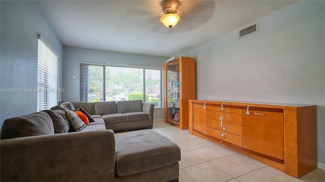 11101 SW 15th Mnr, Davie, FL 33324 - living room with light tile patterned flooring and a ceiling fan