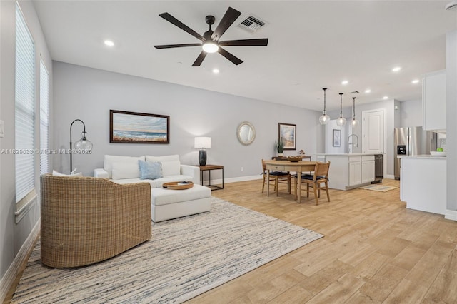 8367 NW 7th Pl Unit 0, Plantation, FL 33324 - living room with light wood-style floors, recessed lighting, and ceiling fan