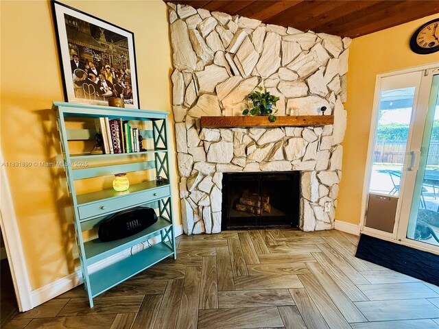 2980 SW 82nd Way, Davie, FL 33328 - unfurnished room featuring baseboards and a stone fireplace