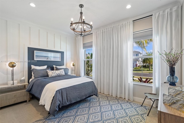 9369 Crestview Cir, Palm Beach Gardens, FL 33412 - bedroom with a chandelier, carpet, and recessed lighting