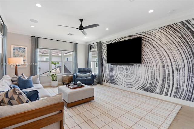 9369 Crestview Cir, Palm Beach Gardens, FL 33412 - living area with recessed lighting and ceiling fan
