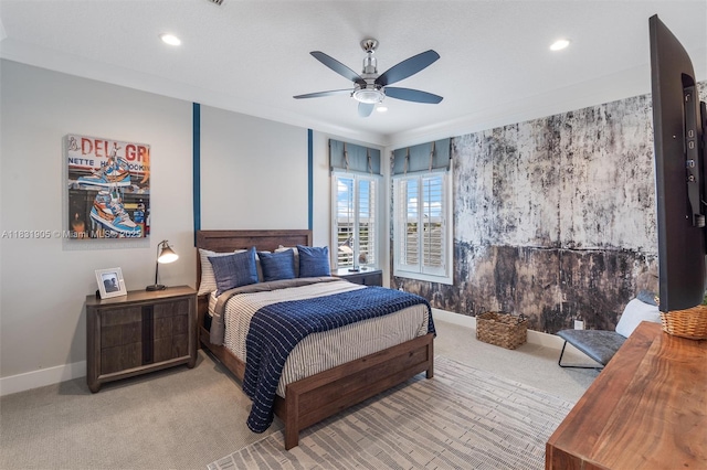 9369 Crestview Cir, Palm Beach Gardens, FL 33412 - bedroom featuring carpet, recessed lighting, and a ceiling fan