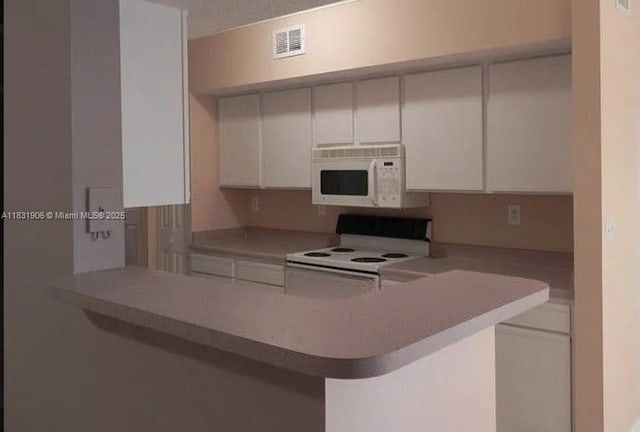 160 SW 117th Ter Unit 6102, Pembroke Pines, FL 33025 - kitchen featuring white appliances, a peninsula, white cabinetry, and light countertops