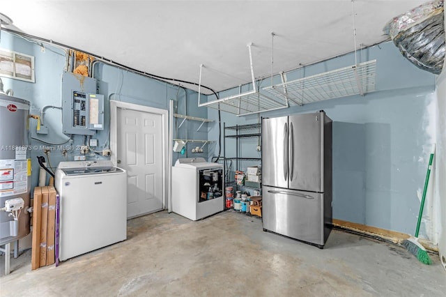 10600 SW 199th St, Cutler Bay, FL 33157 - below grade area with freestanding refrigerator, electric panel, and water heater