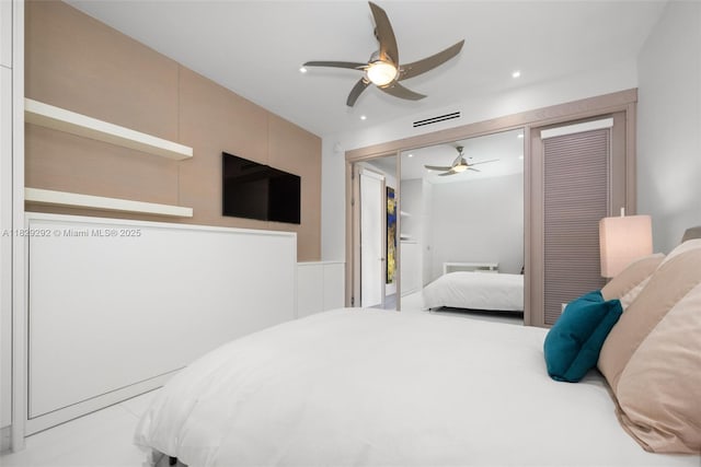 9703 Collins Ave Unit Ph-12, Bal Harbour, FL 33154 - bedroom featuring a ceiling fan, recessed lighting, and a closet