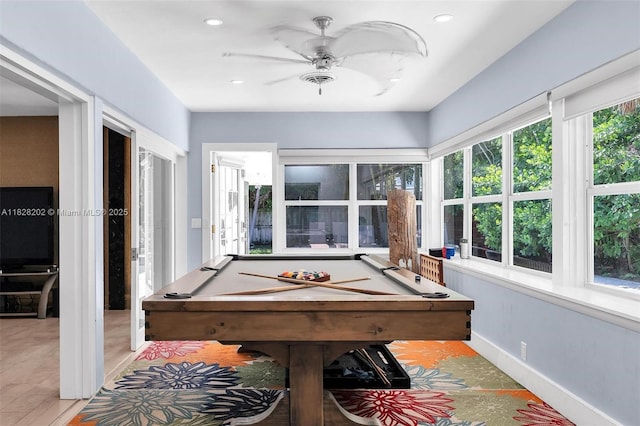 3210 Dover Rd, Pompano Beach, FL 33062 - game room featuring ceiling fan, billiards table, and recessed lighting