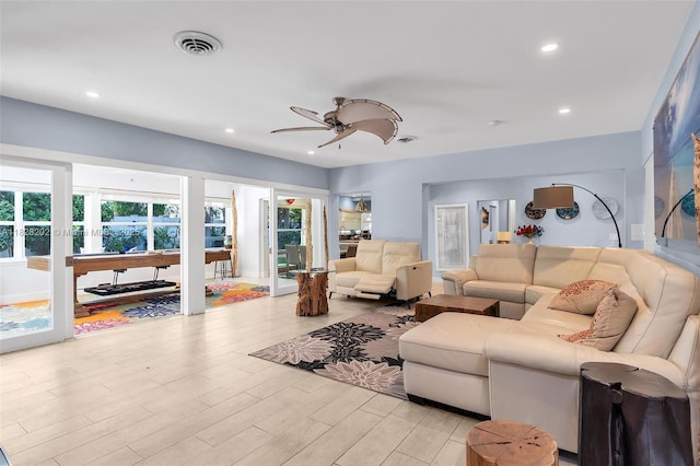 3210 Dover Rd, Pompano Beach, FL 33062 - living area featuring light wood-style floors, recessed lighting, and a ceiling fan