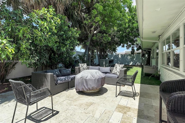 3210 Dover Rd, Pompano Beach, FL 33062 - fenced backyard featuring an outdoor living space and a patio