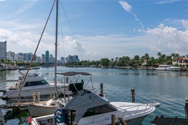 6770 Indian Creek Dr Unit 7A, Miami Beach, FL 33141 - dock area featuring a water view and a skyline view