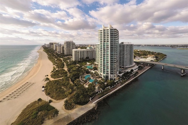 10295 Collins Ave Unit 1114, Bal Harbour, FL 33154 - aerial overview of property's location featuring waterfront with a beach and nearby urban area