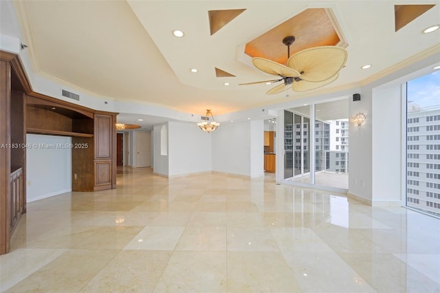 19111 Collins Ave Unit 801, Sunny Isles Beach, FL 33160 - unfurnished room with ornamental molding, a chandelier, ceiling fan, and recessed lighting