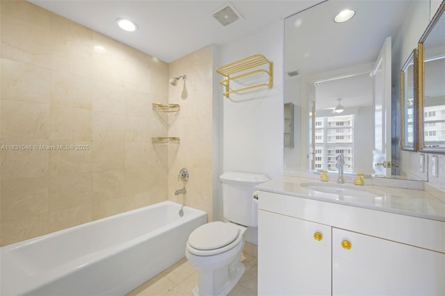 19111 Collins Ave Unit 801, Sunny Isles Beach, FL 33160 - bathroom with vanity, shower / bath combination, ceiling fan, and recessed lighting