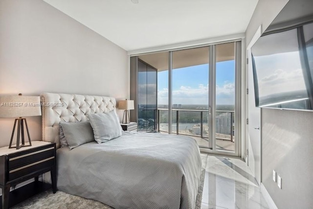 15701 Collins Ave Unit 2902, Sunny Isles Beach, FL 33160 - bedroom with floor to ceiling windows, access to outside, and marble look tile flooring