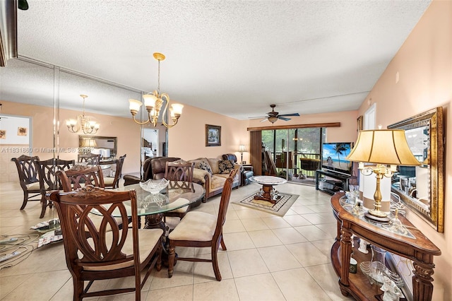 1601 SW 128th Ter Unit 209A, Pembroke Pines, FL 33027 - dining area featuring a textured ceiling, light tile patterned flooring, ceiling fan, and a chandelier