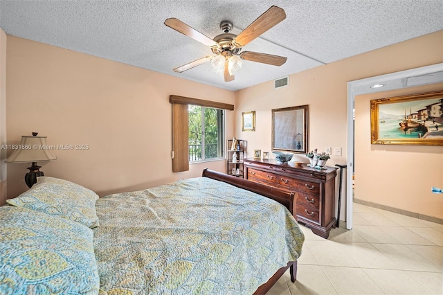 1601 SW 128th Ter Unit 209A, Pembroke Pines, FL 33027 - bedroom featuring light tile patterned floors, a textured ceiling, and ceiling fan