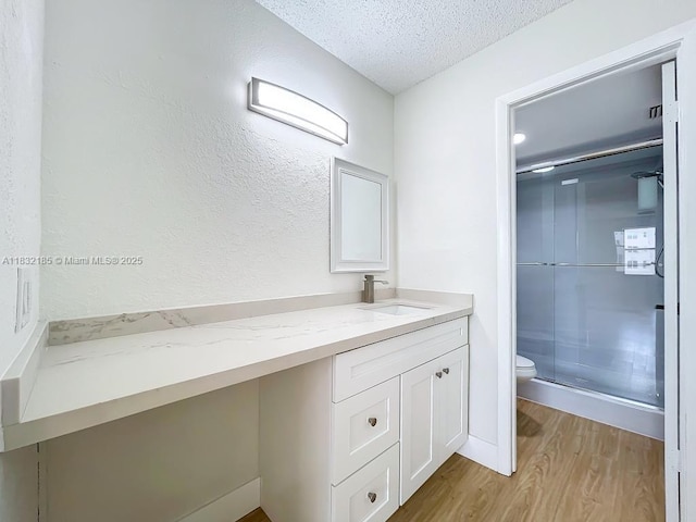 2607 NW 104th Ave Unit 206, Sunrise, FL 33322 - bathroom with wood finished floors, a textured ceiling, vanity, and a shower stall