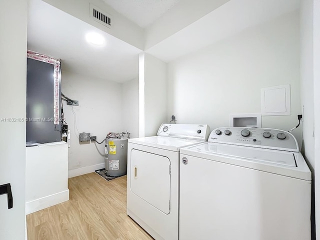 2607 NW 104th Ave Unit 206, Sunrise, FL 33322 - laundry room with water heater, washing machine and dryer, and light wood-style flooring