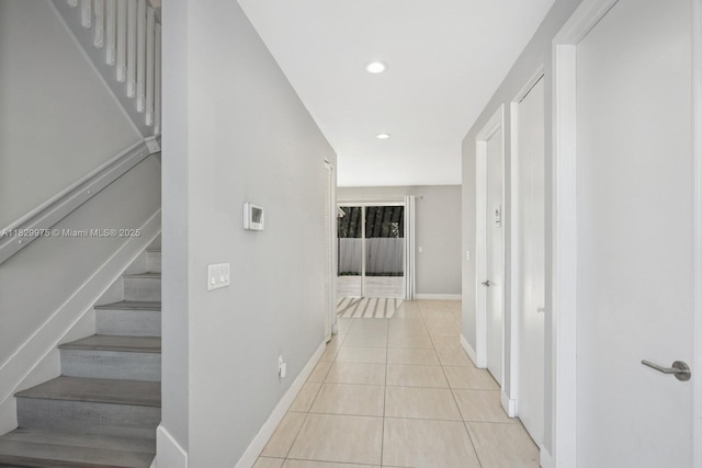 18350 SW 139th Path, Miami, FL 33177 - hallway with stairs, light tile patterned floors, and recessed lighting