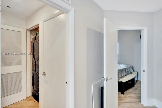 2020 N Bayshore Dr Unit 3408, Miami, FL 33137 - hall with estacked washer and dryer and light wood-style flooring