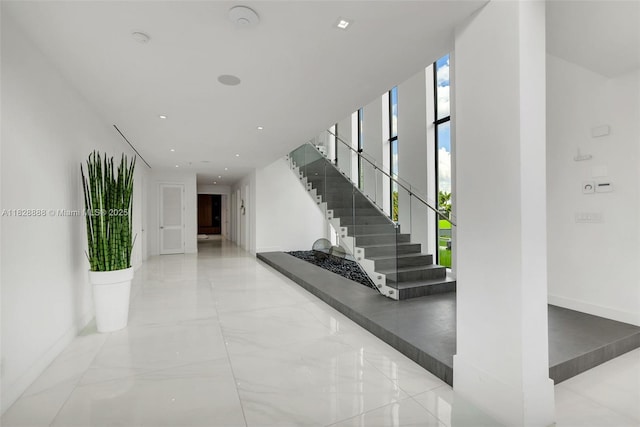 13441 Mustang Trl, Southwest Ranches, FL 33330 - stairway with marble tiled floors and recessed lighting