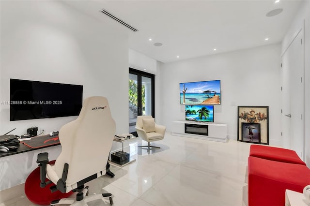 13441 Mustang Trl, Southwest Ranches, FL 33330 - home office featuring tile patterned flooring and recessed lighting