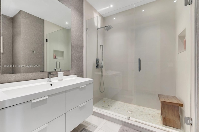 13441 Mustang Trl, Southwest Ranches, FL 33330 - full bathroom with vanity, a shower stall, tile patterned flooring, and recessed lighting