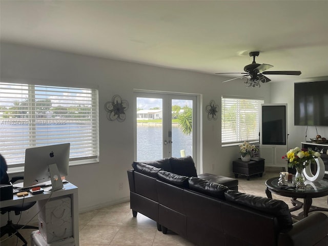 8312 NW 59th St, Tamarac, FL 33321 - living area with french doors, an office area, plenty of natural light, and ceiling fan