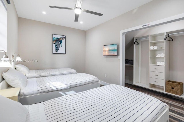 505 SE 20th St, Fort Lauderdale, FL 33316 - bedroom featuring dark wood-style flooring, recessed lighting, and ceiling fan