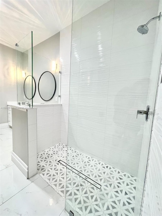 1013 SW Deauville Ave, Port St Lucie, FL 34953 - full bath with a walk in shower, vanity, and marble finish floors