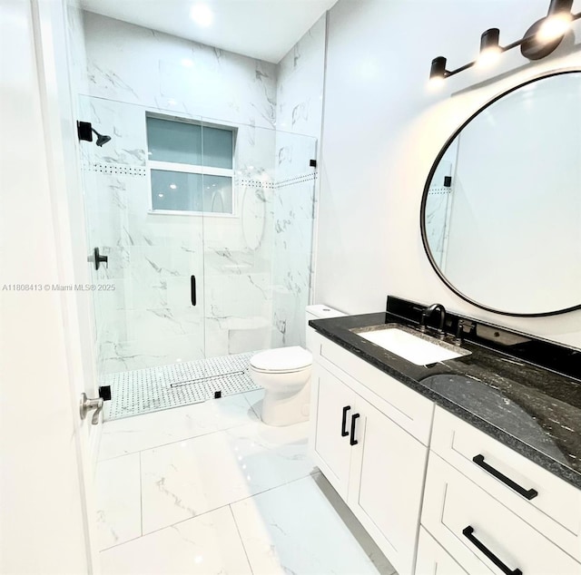 1013 SW Deauville Ave, Port St Lucie, FL 34953 - full bathroom featuring marble finish flooring, a marble finish shower, vanity, and recessed lighting
