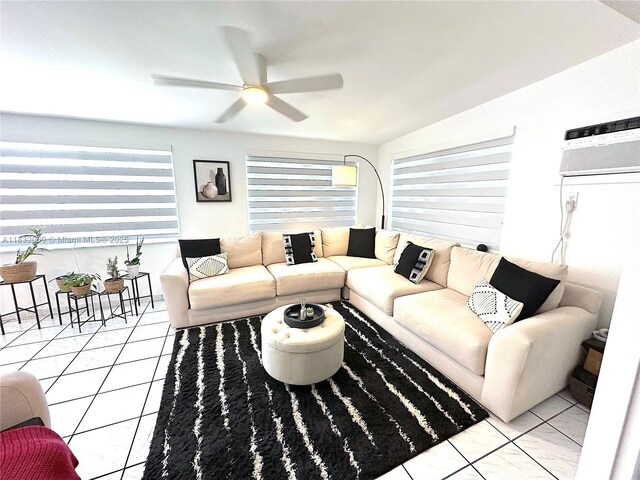 8821 SW 87th St, Miami, FL 33173 - living area featuring a ceiling fan, light tile patterned floors, and a wall unit AC