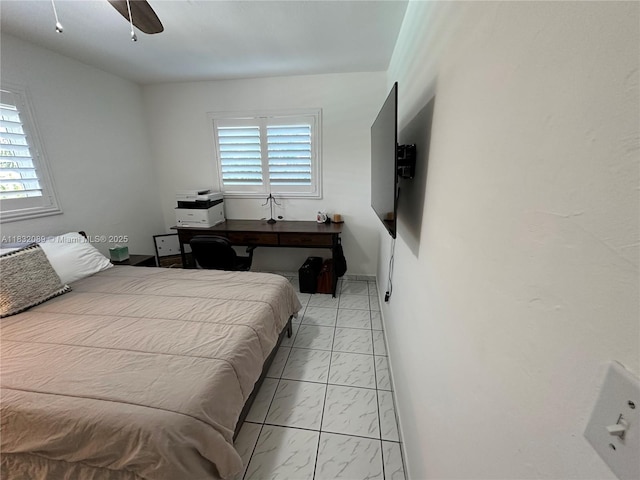 8821 SW 87th St, Miami, FL 33173 - bedroom featuring light marble finish flooring, multiple windows, and a ceiling fan
