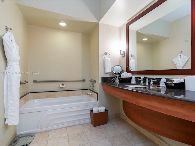 18001 Collins Ave Unit 1107, Sunny Isles Beach, FL 33160 - bathroom featuring a garden tub, vanity, tile patterned flooring, and recessed lighting