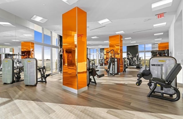 2000 Metropica Way Unit 2102, Sunrise, FL 33323 - workout area with expansive windows, wood finished floors, and healthy amount of natural light