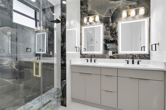 1018 Calvin Ave, Lehigh Acres, FL 33972 - full bath with a marble finish shower and double vanity