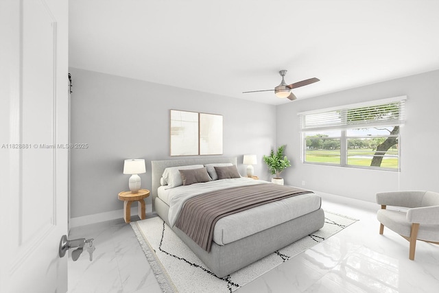 12500 SW 6th St Unit 206N, Pembroke Pines, FL 33027 - bedroom featuring light marble finish floors and ceiling fan