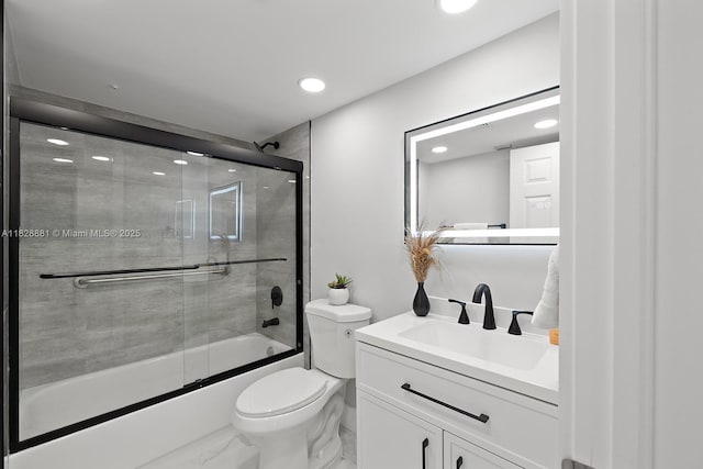 12500 SW 6th St Unit 206N, Pembroke Pines, FL 33027 - bathroom with vanity, marble finish flooring, bath / shower combo with glass door, and recessed lighting