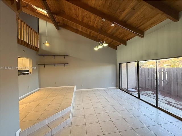 1965 SW 81st Way, Davie, FL 33324 - tiled spare room with a wood ceiling with exposed beams and high vaulted ceiling