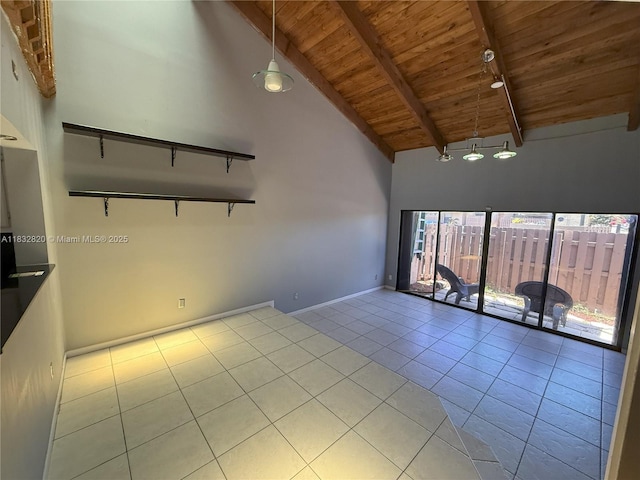 1965 SW 81st Way, Davie, FL 33324 - spare room with a wooden ceiling with exposed beams, tile patterned floors, and high vaulted ceiling