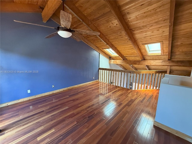 1965 SW 81st Way, Davie, FL 33324 - additional living space featuring wooden ceiling, a skylight, hardwood / wood-style floors, and ceiling fan