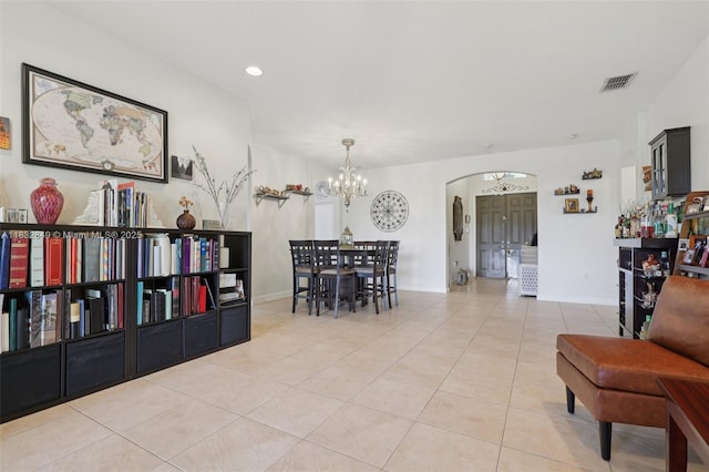 14842 SW 22nd Ter, Miami, FL 33185 - dining room with arched walkways, a chandelier, light tile patterned floors, and recessed lighting