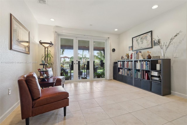 14842 SW 22nd Ter, Miami, FL 33185 - sitting room featuring french doors, recessed lighting, and light tile patterned flooring