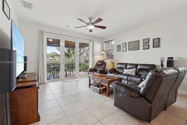 14842 SW 22nd Ter, Miami, FL 33185 - living room featuring ceiling fan, light tile patterned flooring, and french doors