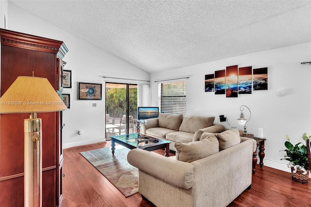 631 SW 113th Ave, Pembroke Pines, FL 33025 - living room featuring a textured ceiling, dark wood finished floors, and lofted ceiling