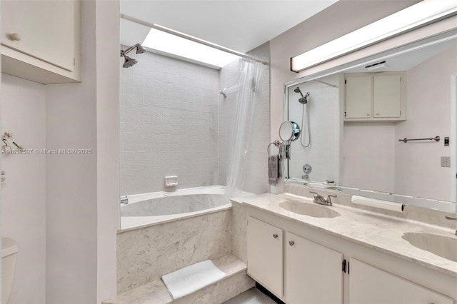 631 SW 113th Ave, Pembroke Pines, FL 33025 - bathroom featuring a combined bath / shower with marble appearance and double vanity