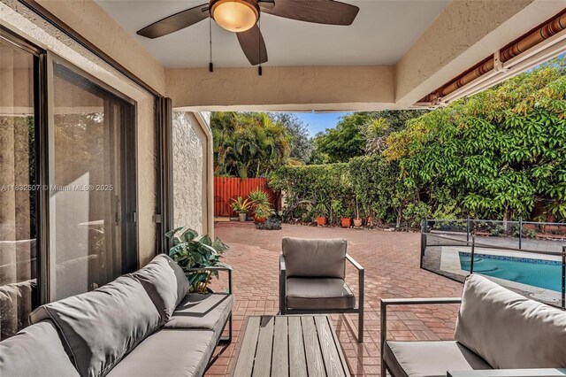 631 SW 113th Ave, Pembroke Pines, FL 33025 - fenced backyard featuring an outdoor hangout area, a patio, and ceiling fan